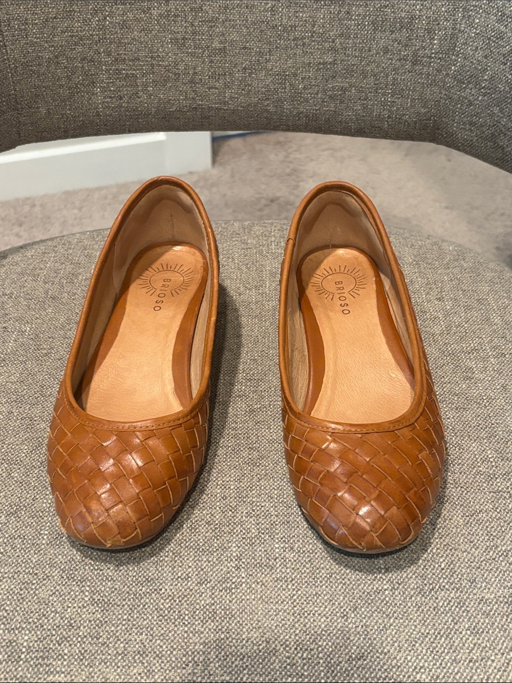 Woven Leather Ballet Flats in Tan by Bird & Co